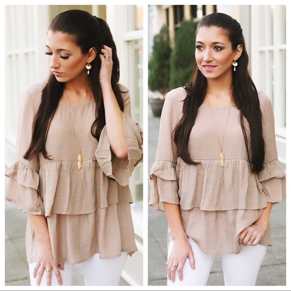 Khaki Tiered Ruffle Top